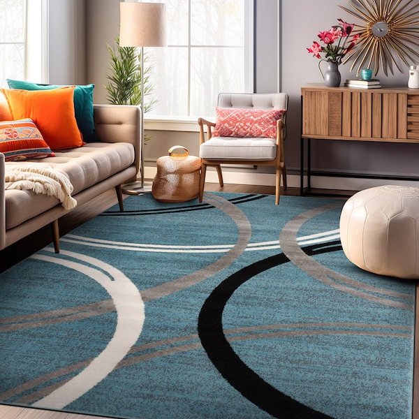 World Rug Gallery Modern Wavy Circles Design 3'3'' x 5' Blue 377BLUE3X5 - main